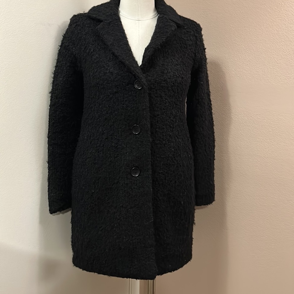 Patrizia Pepe Black Solid Boucle Coat size XL- Italian size US size 2